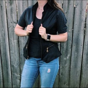 Rem Garson Black Leather Vest with Gold Accents